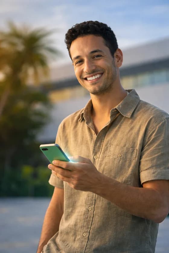 Empresario gestionando cobros y pagos de Cobru desde su celular